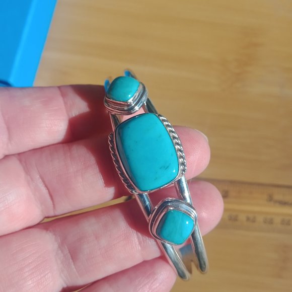 Jay King DTR mine finds 3 turquoise stone cuff bracelet 925 Sterling - Picture 10 of 12